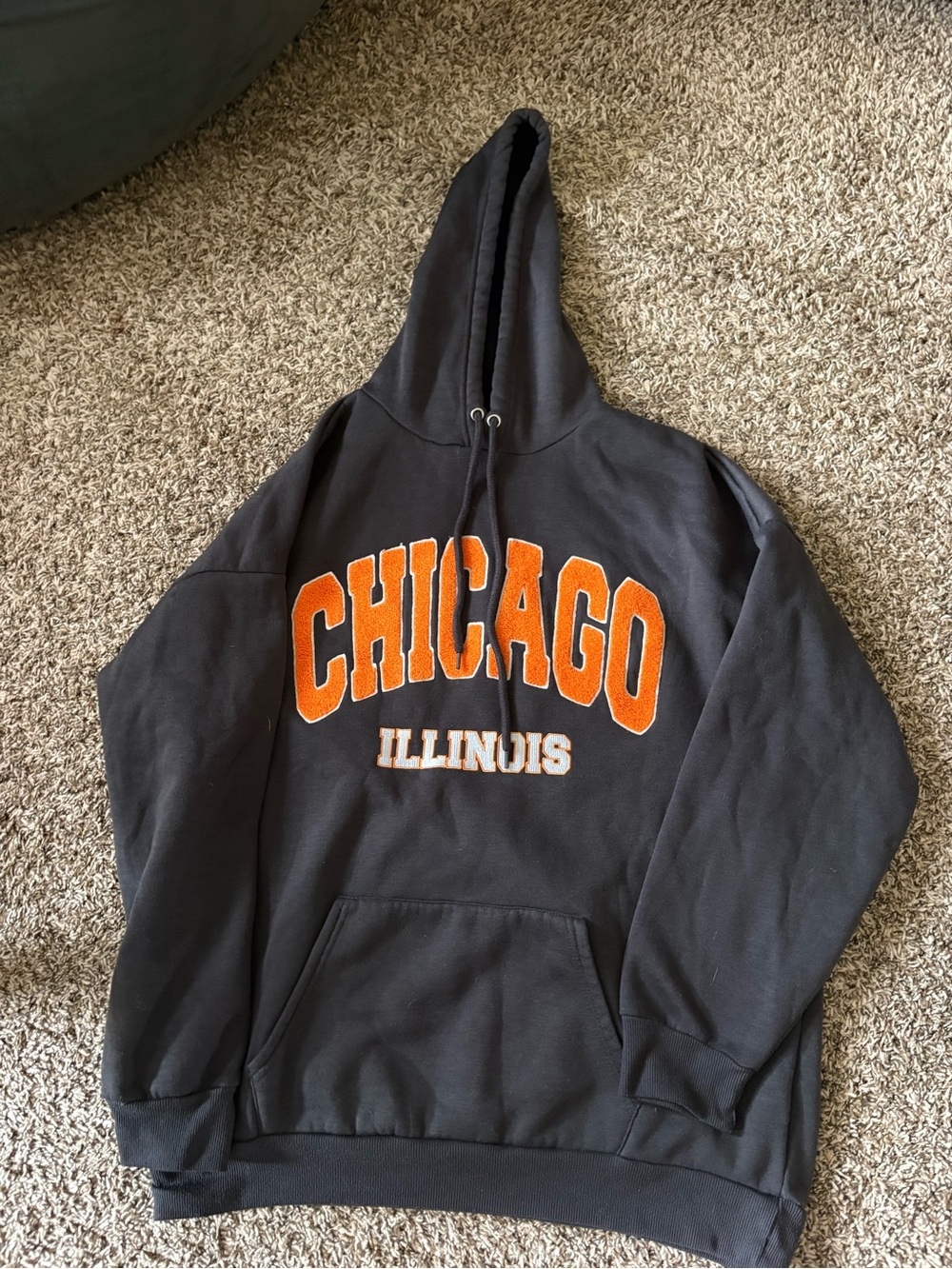 Charlotte Russe Dark Gray Hoodie w Fuzzy/Embroidered Lettering